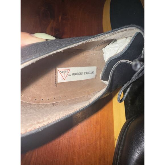 GUESS By GEORGES MARCIANO Womens Black Leather Oxford Block Heel Shoes Size 9 - Picture 3 of 6